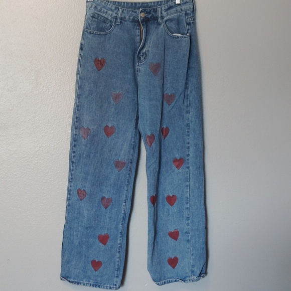 Shein Heart print Jeans Denim Size Large - Picture 1 of 16